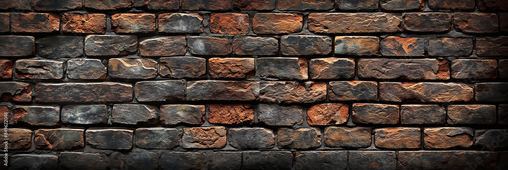 Obraz premium Textured brick wall with varied orange hues, illustrating an aged, rustic, and authentic urban backdrop.