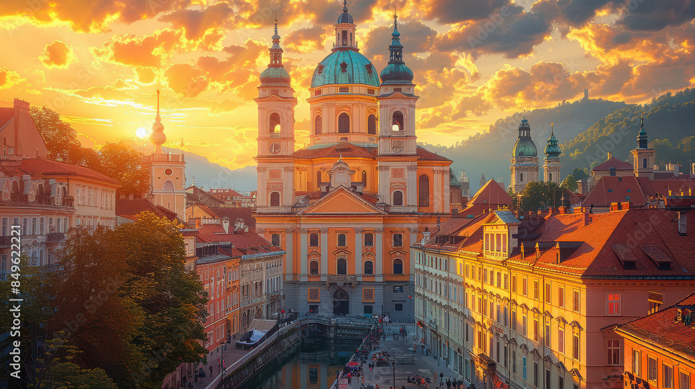 Naklejka premium Capture the grandeur of Ljubljana, Slovenia created with Generative AI technology