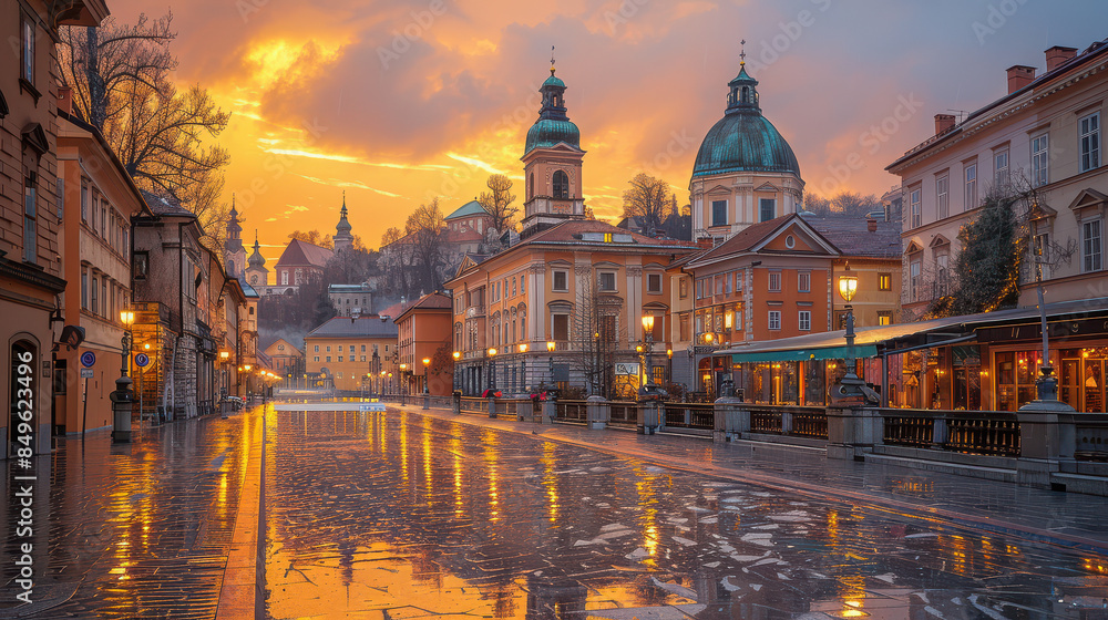 Obraz premium Capture the grandeur of Ljubljana, Slovenia created with Generative AI technology