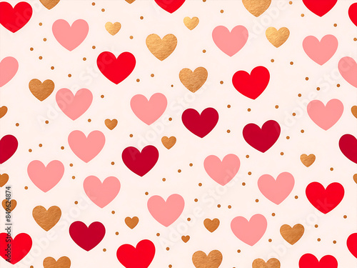 Valentine's Day background with pink and red hearts vector illustration