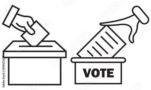voting ballot box icon set in black filled and outlined style. suitable for UI designs