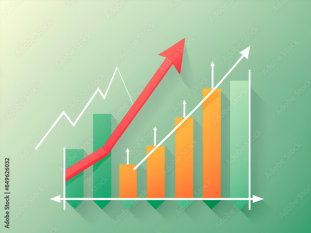 Obraz premium vector illustration of an upward trending graph with arrows on a soft green background