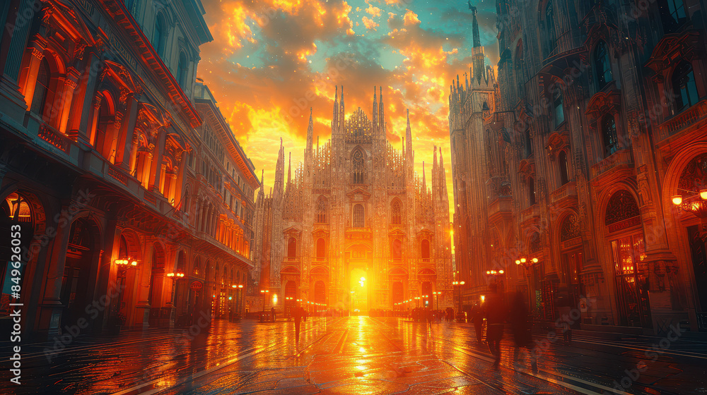 Naklejka premium Capture the grandeur of Milan, Italy created with Generative AI technology