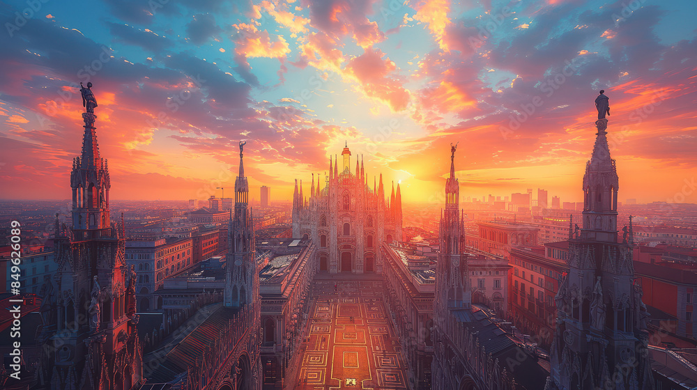 Naklejka premium Capture the grandeur of Milan, Italy created with Generative AI technology