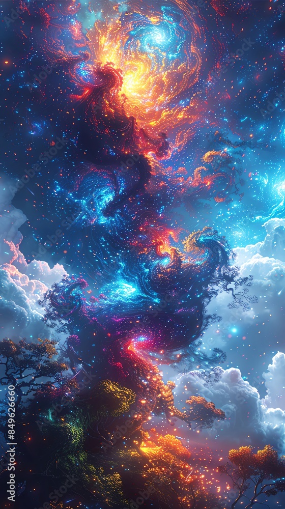 Damballa coiling amidst holographic serpents in a surreal jungle canopy of transformation Damballa coiling amidst holographic serpents in a surreal jungle canopy of transformation