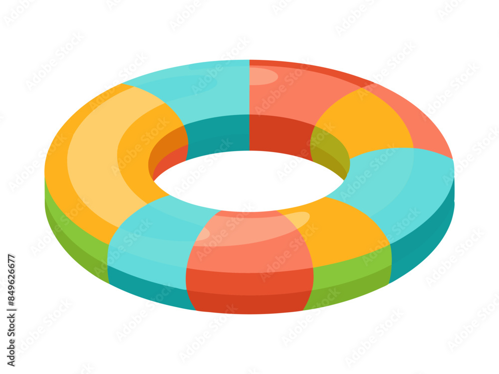 Obraz premium Brightly colored inflatable swim ring. Colorful float ring for summer swimming. Concept of summer, pool fun, vacation, water safety. Graphic art. Isolated on white background. Print, design element