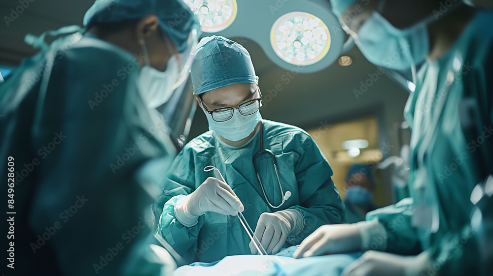 Team of Surgeons Performing Surgery in a State-of-the-Art Operating Room, Demonstrating Precision, Teamwork, and Advanced Medical Techniques in a High-Stakes Clinical Environment - Generative AI Team of Surgeons Performing Surgery in a State-of-the-Art Operating Room, Demonstrating Precision, Teamwork, and Advanced Medical Techniques in a High-Stakes Clinical Environment - Generative AI
