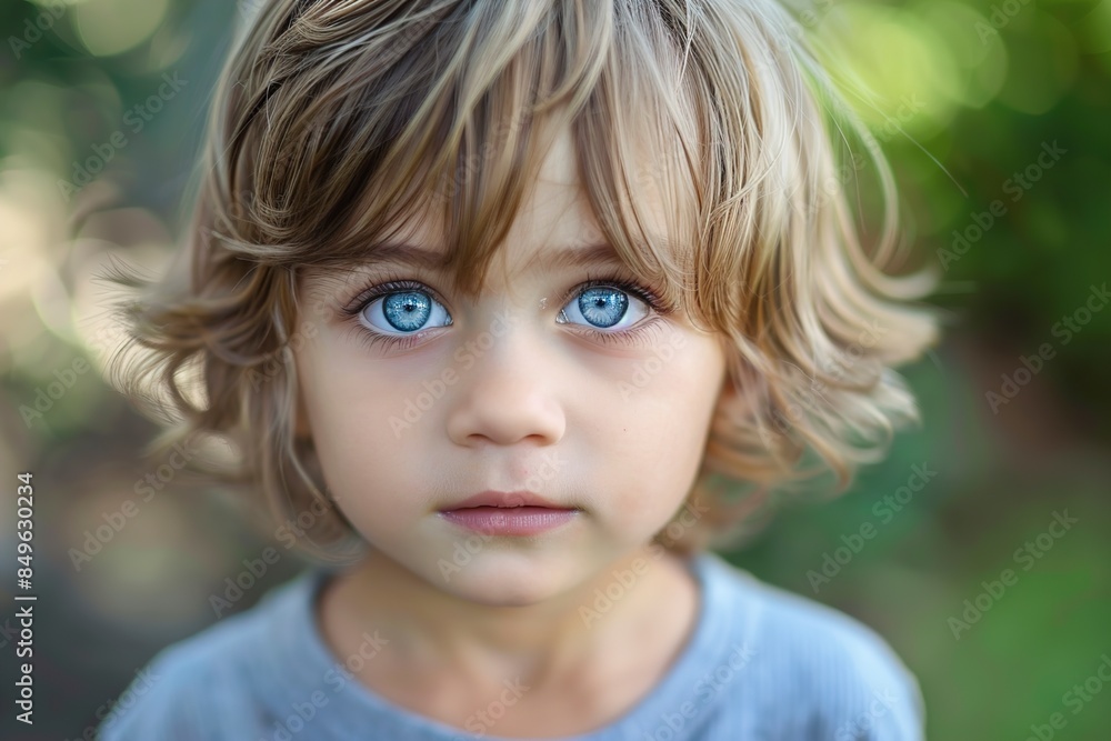 cute confident child with blue eyes staring outdoors cute confident child with blue eyes staring outdoors