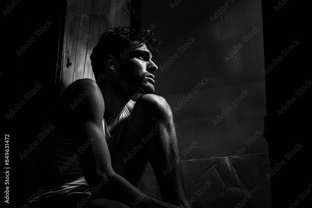 lonely man sitting in the dark looking worried lonely man sitting in the dark looking worried
