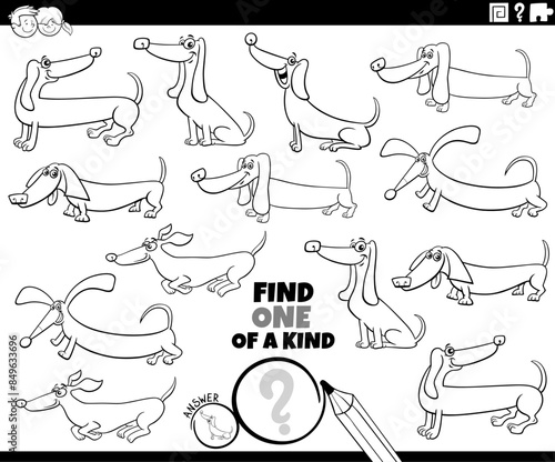 one of a kind game with cartoon dachshunds coloring page