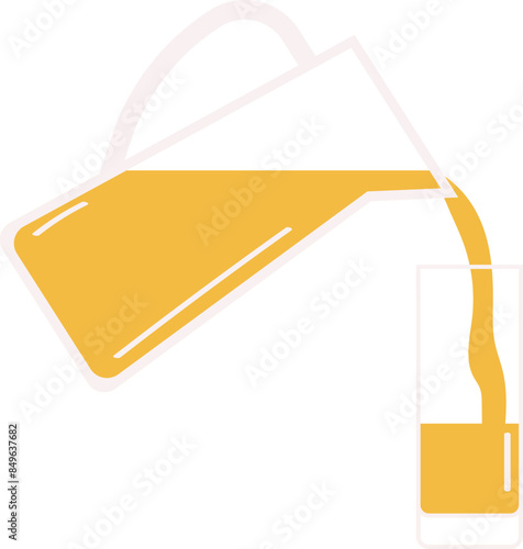 Lemonade pitcher pouring yellow drink into tall glass. Juice pictogram concept modern flat design. Refreshing beverage pouring flow illustration