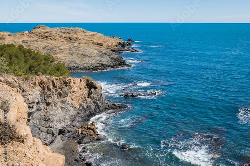 Costa Brava. Mediterranean coast in Llançà, Girona, Catalonia, Spain. Touristic destination, little village near the sea.