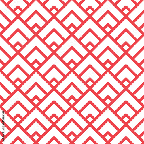 Geometric red diamond lattice pattern overlapping lines isolated white background vector modern graphic design bold shapes symmetrical repetition versatile continuous structure suitable backgrounds