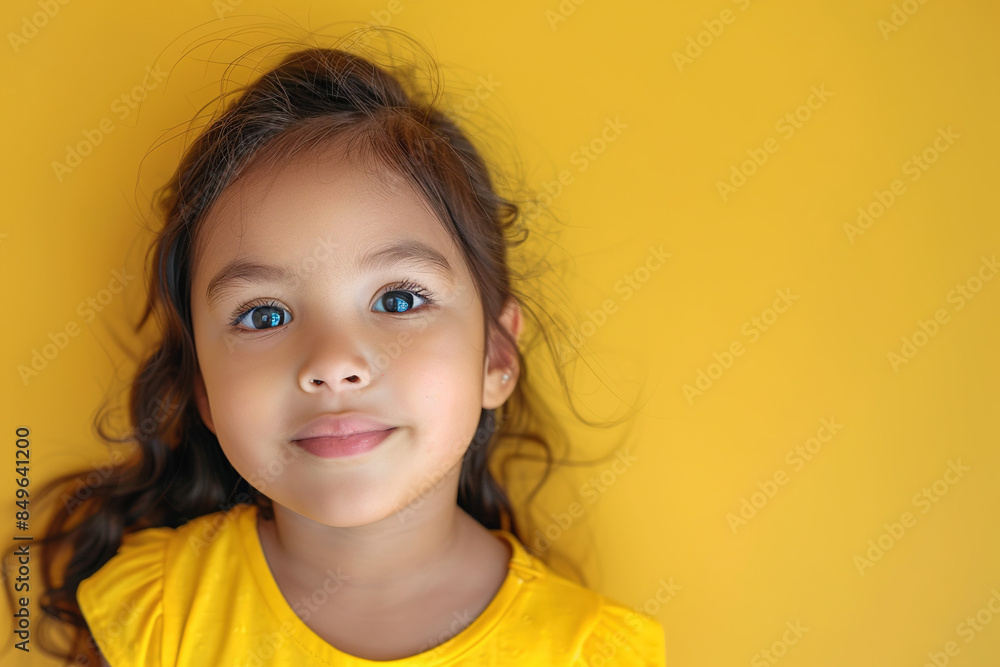 Latino Hispanic Little Girl Isolated on yellow Background Adorable Child Smiling Happy Playful Stylish Innocent Youthful Ethnic Cultural Portrait Studio Photography Bright Cheerful Fashionable Latino Hispanic Little Girl Isolated on yellow Background Adorable Child Smiling Happy Playful Stylish Innocent Youthful Ethnic Cultural Portrait Studio Photography Bright Cheerful Fashionable