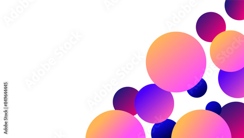 Orange pink and purple bubbles over white negative space summer background