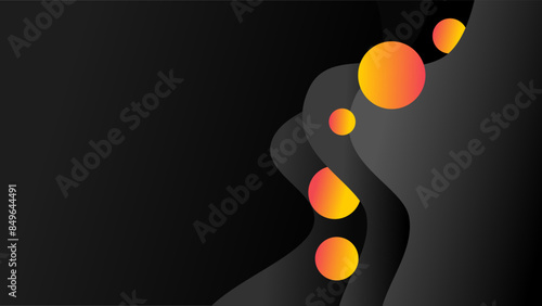 Dark grey waves with glowing orange and reddish glowing spheres over dark black background