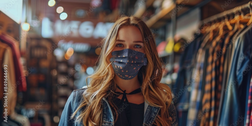 Woman shopping with mask Woman shopping with mask