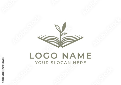 Logo Open book with sprout plant in the middle. Logo floral, Minimalist, Botanical. Editable file