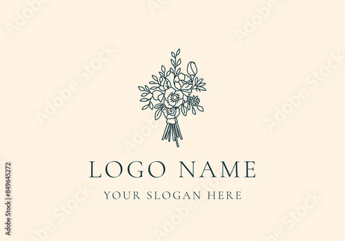 Logo Wild flower bouquet line, Logo Botanical, Floral, and Aesthtetic. Editable file