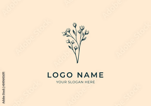 Logo line jasmine flower buds. Logo floral, botanical and beauty. Editable file