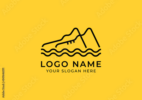 logo shoes mountain with water wave. Logo fashion, minimalsit, modern. Editable file