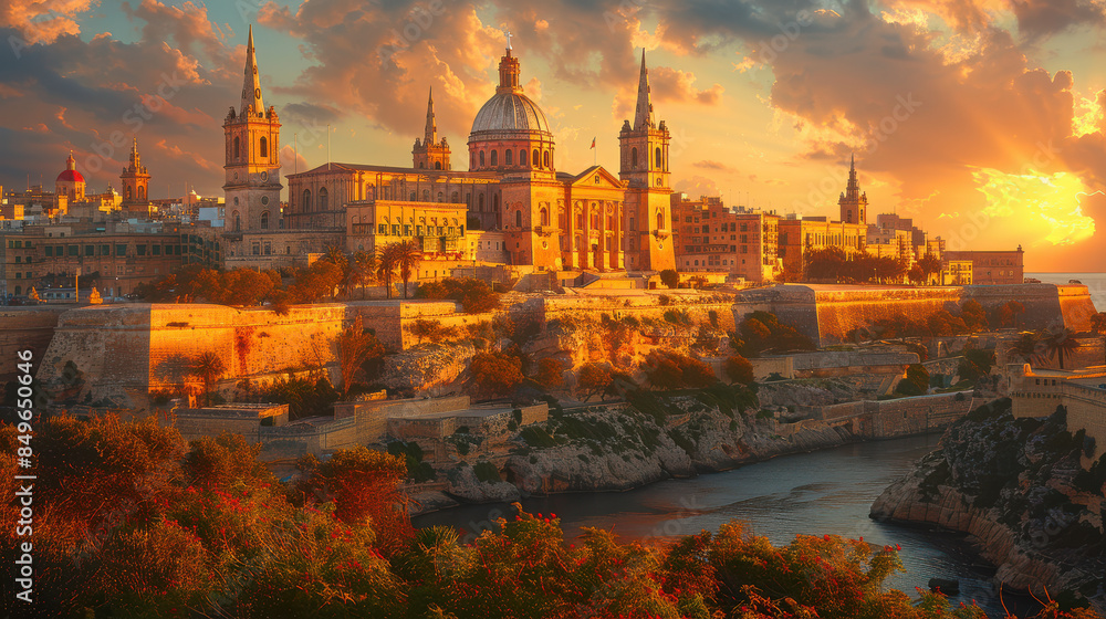 Fototapeta premium Beautiful Valletta, Malta created with Generative AI technology