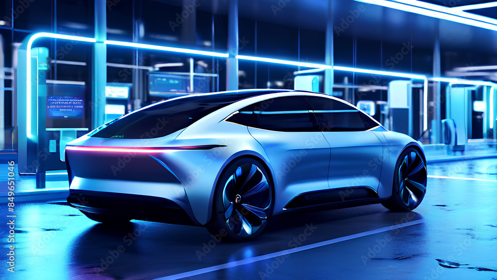 Obraz premium Futuristic Electric Sport Car Chassis and High-Performance Battery Packs for Future EV Innovation