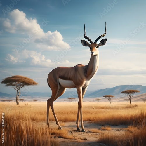 Antilope steht in der afrikanischen Savanne photo
