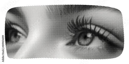 eyes looking part of face turned to the side isolated retro pop art halftone effect old newspaper print cut-out collage element