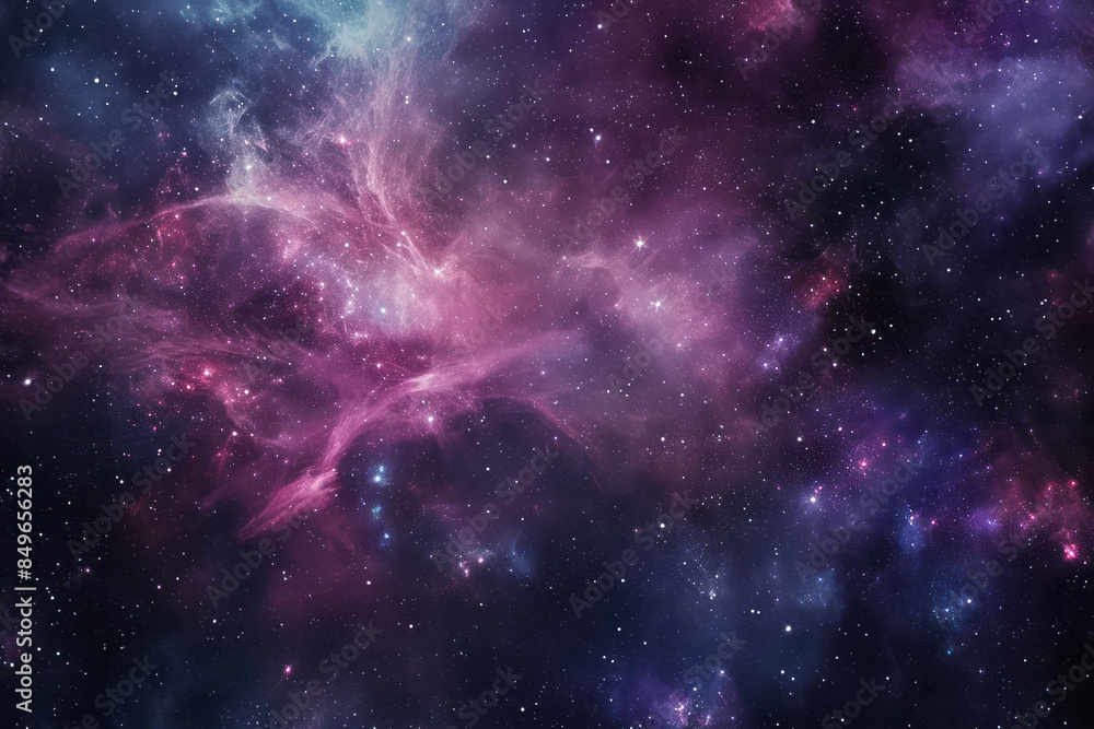 A night sky filled with stars and nebulae, in shades of pink and blue A night sky filled with stars and nebulae, in shades of pink and blue