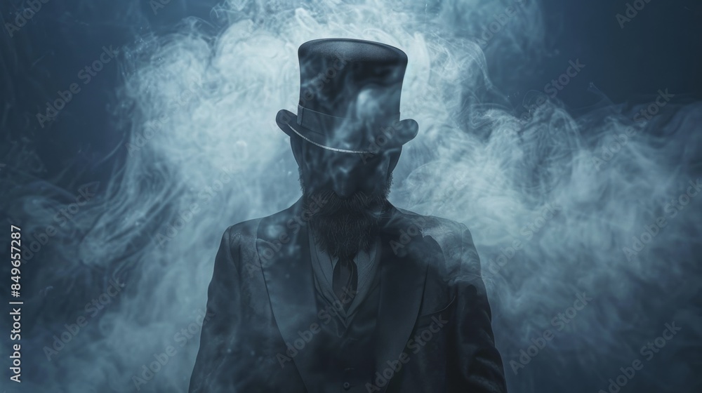 Enigmatic Victorian gentleman in formal attire, sporting a top hat Enigmatic Victorian gentleman in formal attire, sporting a top hat
