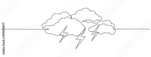 Continuous one line editable drawing of thundercloud and lightning. Concept of sadness in inclement weather , depression, stress, . Single line vector illustration ic element.