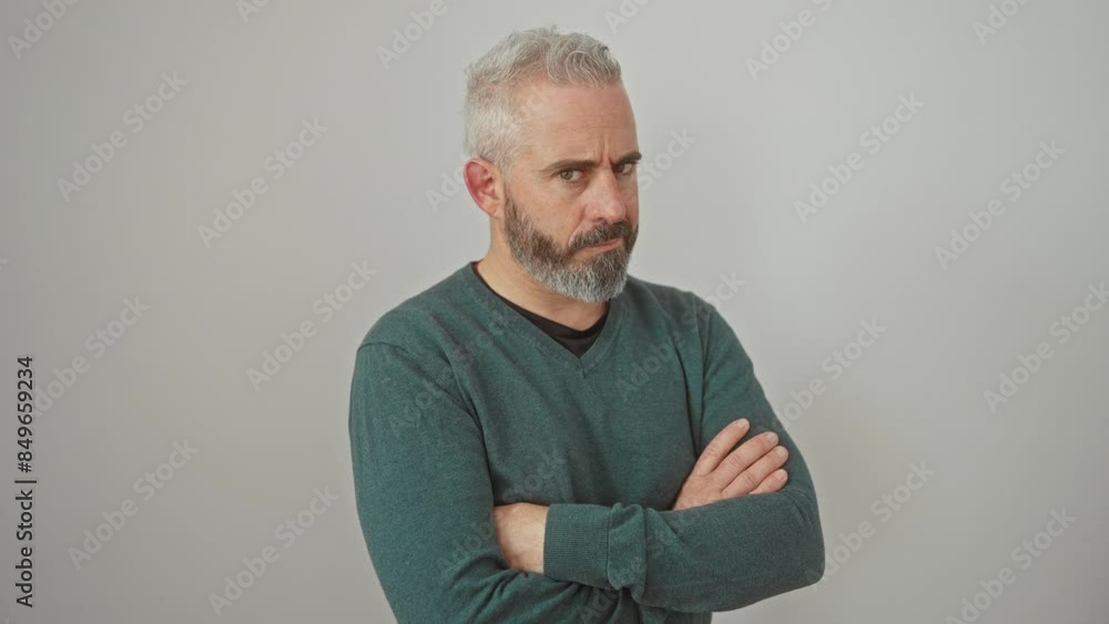 Grumpy young man sporting a sweater, looking skeptic and nervous, frowning over a problem. negative emotion personified, upset and isolated on a white wall. Grumpy young man sporting a sweater, looking skeptic and nervous, frowning over a problem. negative emotion personified, upset and isolated on a white wall.