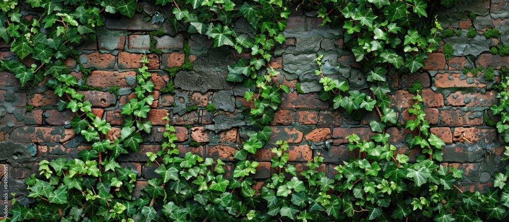 Weathered brick wall covered in ivy Weathered brick wall covered in ivy