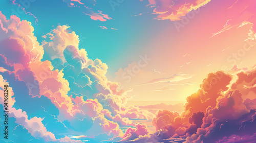 Dreamy Pastel Sky at Sunset with Vibrant Clouds