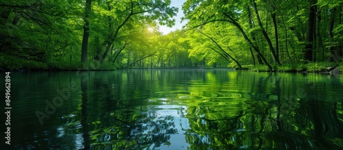 Tranquil river in lush forest