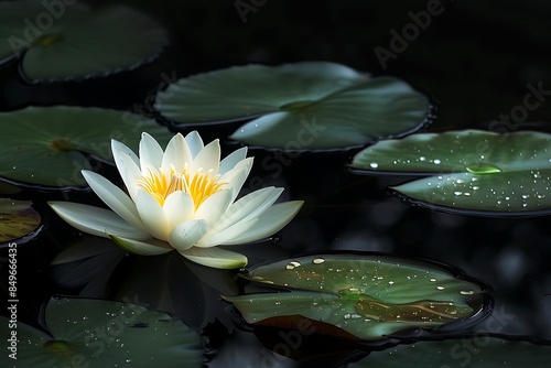 The stark beauty of a single white lotus in a dark pond