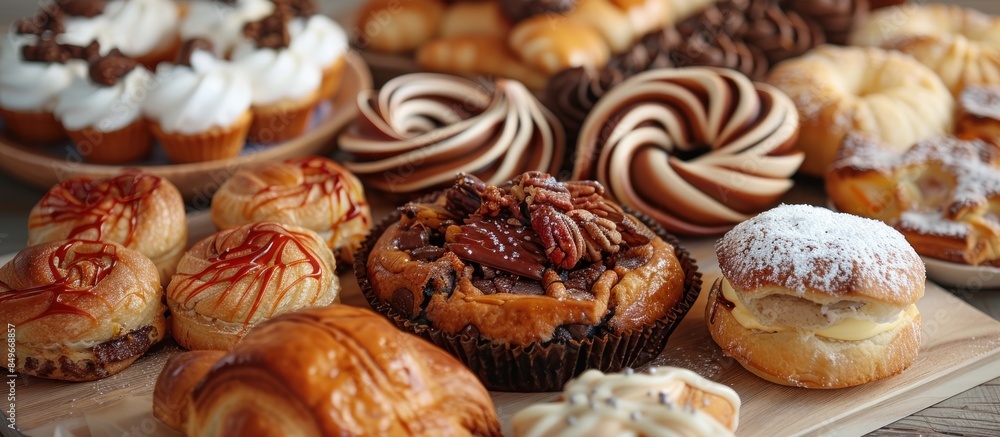 Assortment of delicious pastries on display