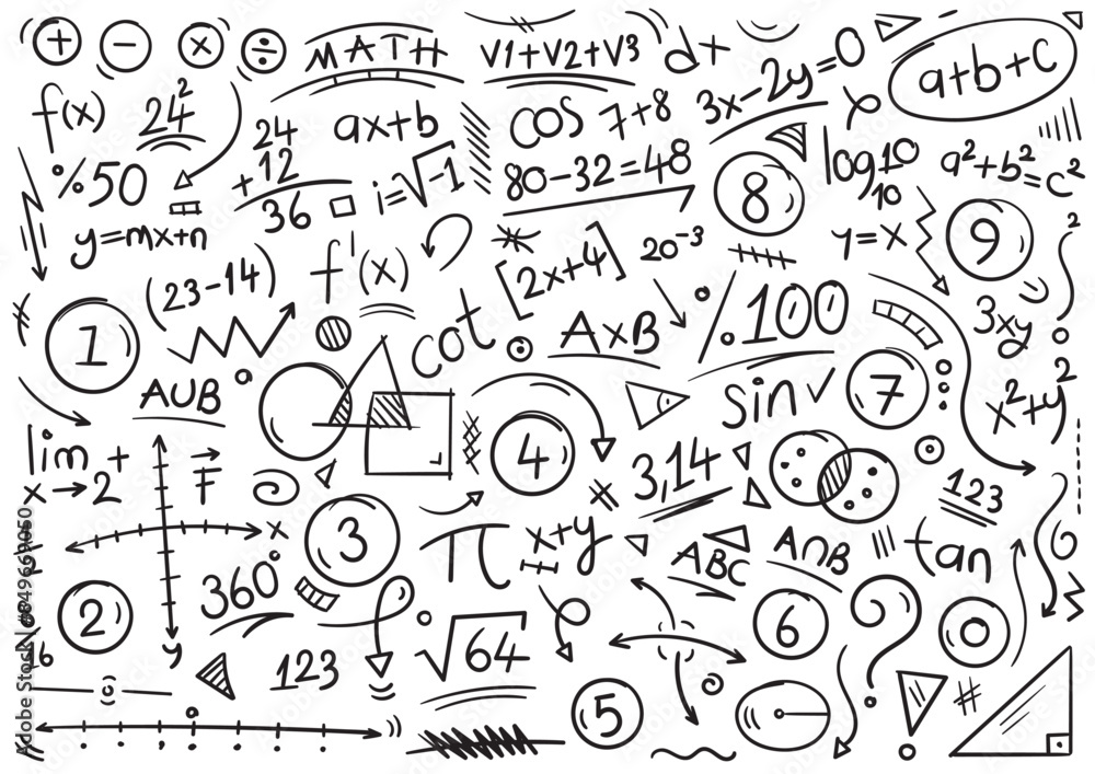 hand drawn math symbols. doodle math symbols background. math symbols concept for education, business hand drawn math symbols. doodle math symbols background. math symbols concept for education, business