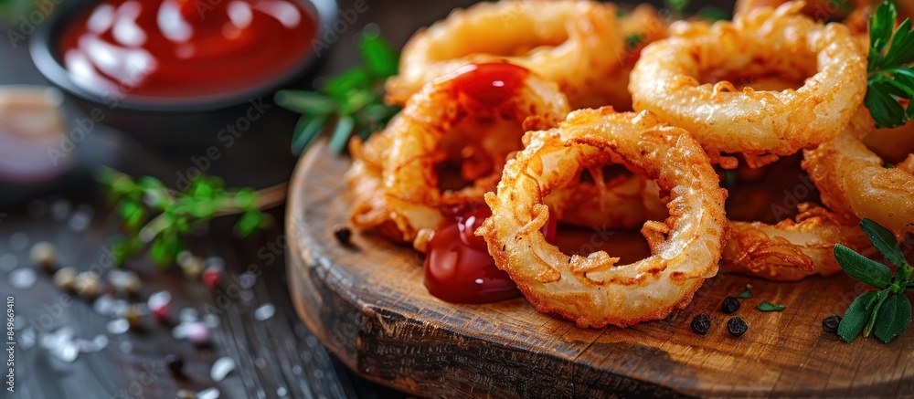 Crispy onion rings with ketchup Crispy onion rings with ketchup