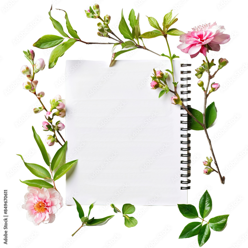 Fototapeta premium Spring notepad front view on transparent or white background
