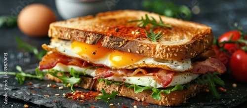 Toasted egg and bacon sandwich
