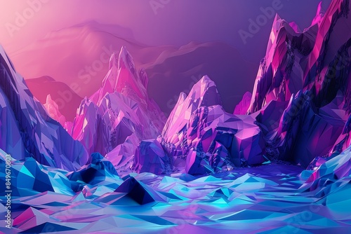 Surreal Digital Landscape of Vibrant Crystalline Structures in Pink and Blue Hues