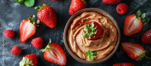 Wallpaper Mural Peanut butter dip with strawberries and raspberries Torontodigital.ca