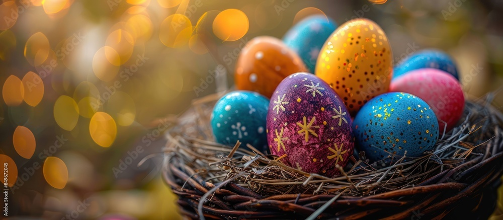 Colorful easter eggs in a nest Colorful easter eggs in a nest