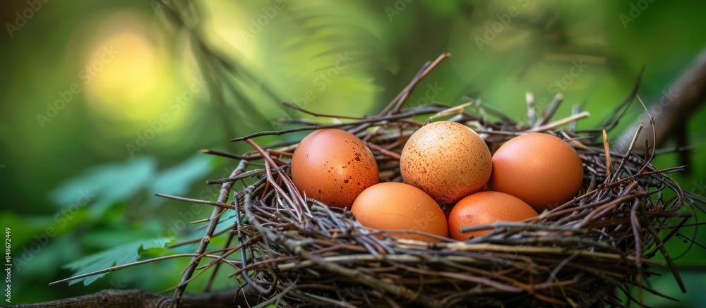Brown eggs nestled in a birds nest Brown eggs nestled in a birds nest