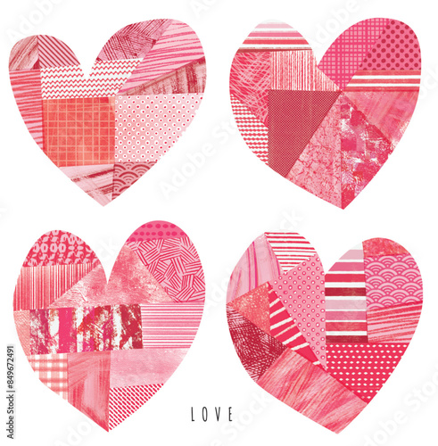 LOVE. Collage hearts for Valentine's Day, anniversary, or engagement. LOVE message, concept.