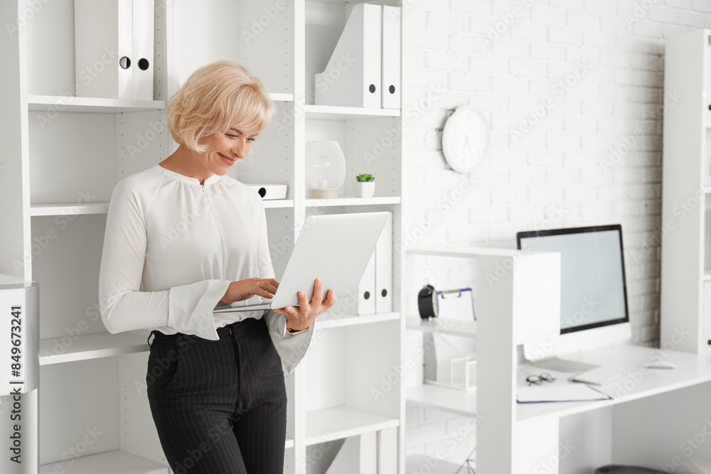 Naklejka premium Mature businesswoman working with laptop in office