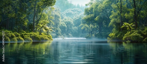 Serene river flowing through lush forest