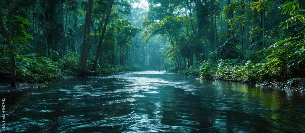 Fototapeta premium River flowing through lush forest